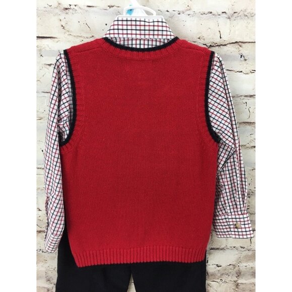 Boys Goodlad 3-Piece Argyle Sweater Vest Set Size 5/6 Red Plaid Shirt & Black Pa - Picture 6 of 7